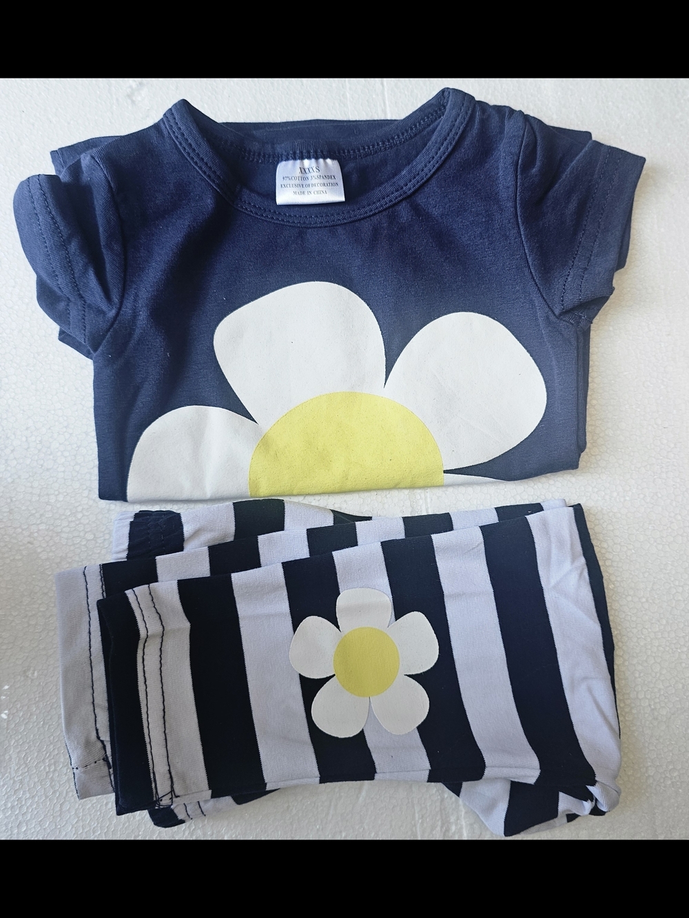 Navy Daisy Yellow Stripe Top And Capri XXXXS